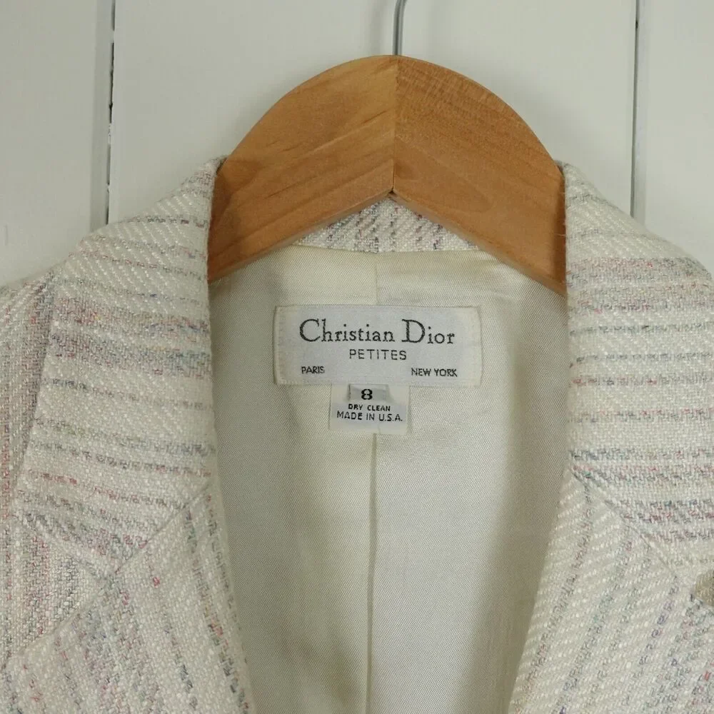 Christian Dior Petites Single Button Blazer Womens SZ 8P Cream Made in US READ